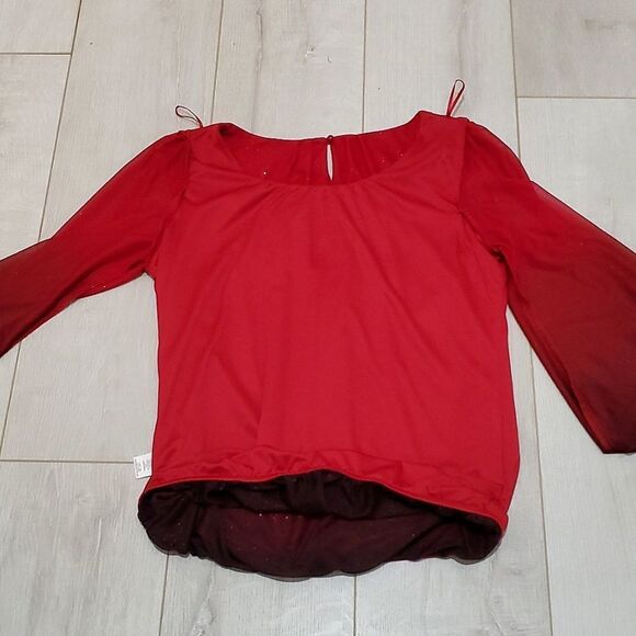SARA MICHELLE BLOUSE, Sz S, RED SPARKLING, 3/4 SLEEVE, SCOOP NECK, POLYESTER - Picture 13 of 14